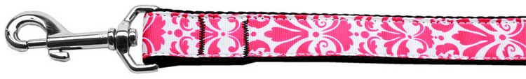 Damask Bright Pink Nylon Dog Leash 5/8 inch wide 4ft Long